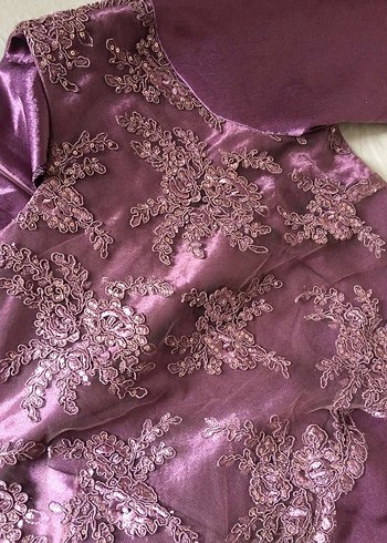Mor Nakışlı Uzun Kollu Abiye Elbise - Görsel 6