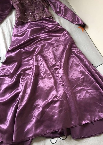 Mor Nakışlı Uzun Kollu Abiye Elbise - Görsel 5