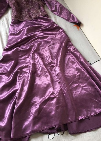 Mor Nakışlı Uzun Kollu Abiye Elbise - Görsel 3