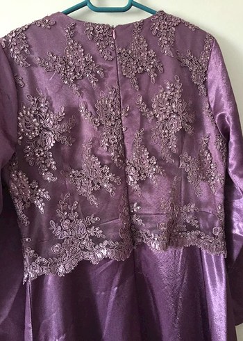 Mor Nakışlı Uzun Kollu Abiye Elbise - Görsel 8