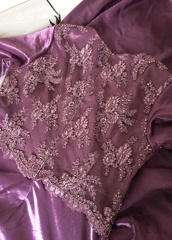 Mor Nakışlı Uzun Kollu Abiye Elbise - Görsel 4