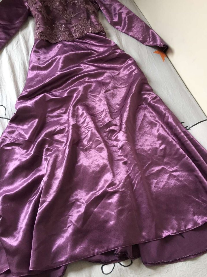 Mor Nakışlı Uzun Kollu Abiye Elbise - Görsel 5