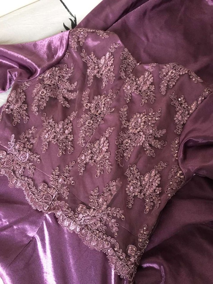 Mor Nakışlı Uzun Kollu Abiye Elbise - Görsel 4