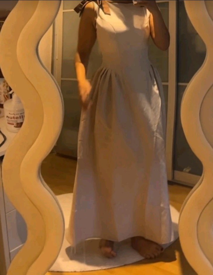 Bej Uzun elbise - Görsel 3