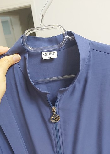 44 Beden indigo renk Uzun Kollu Nakışlı kuşaklı kap