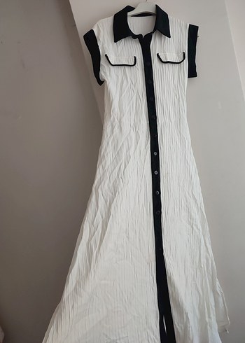 Düğmeli gömlek Yakalı Beyaz Elbise - Görsel 5