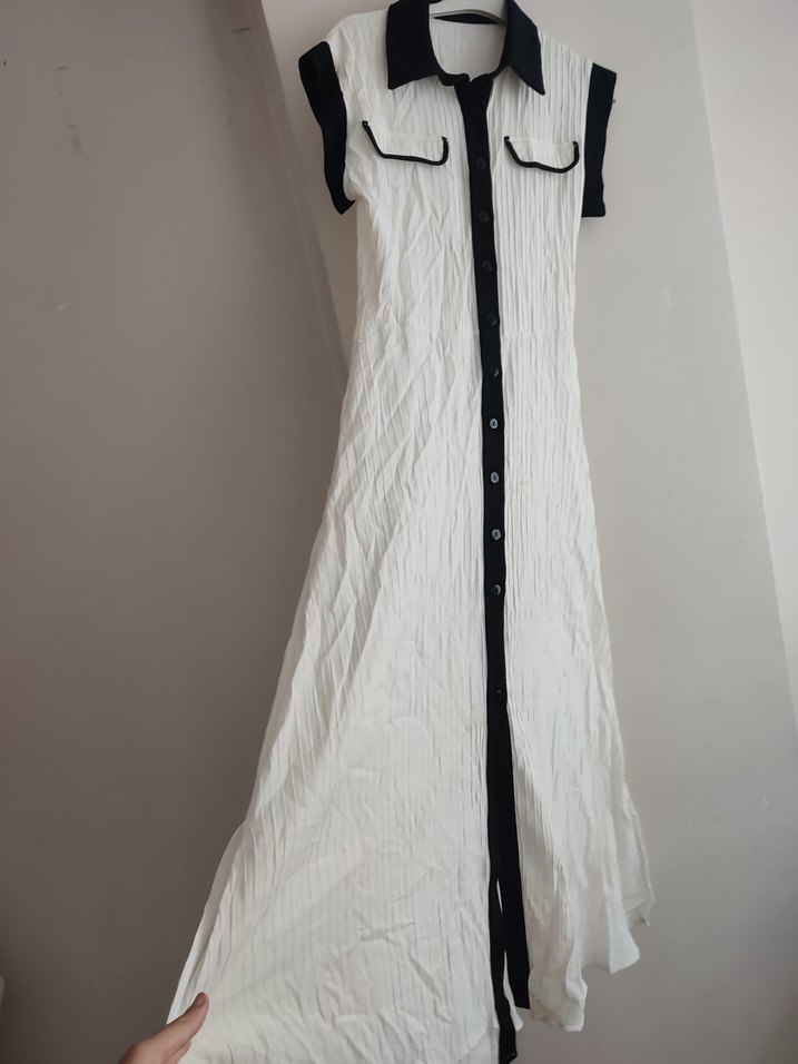 Düğmeli gömlek Yakalı Beyaz Elbise - Görsel 3