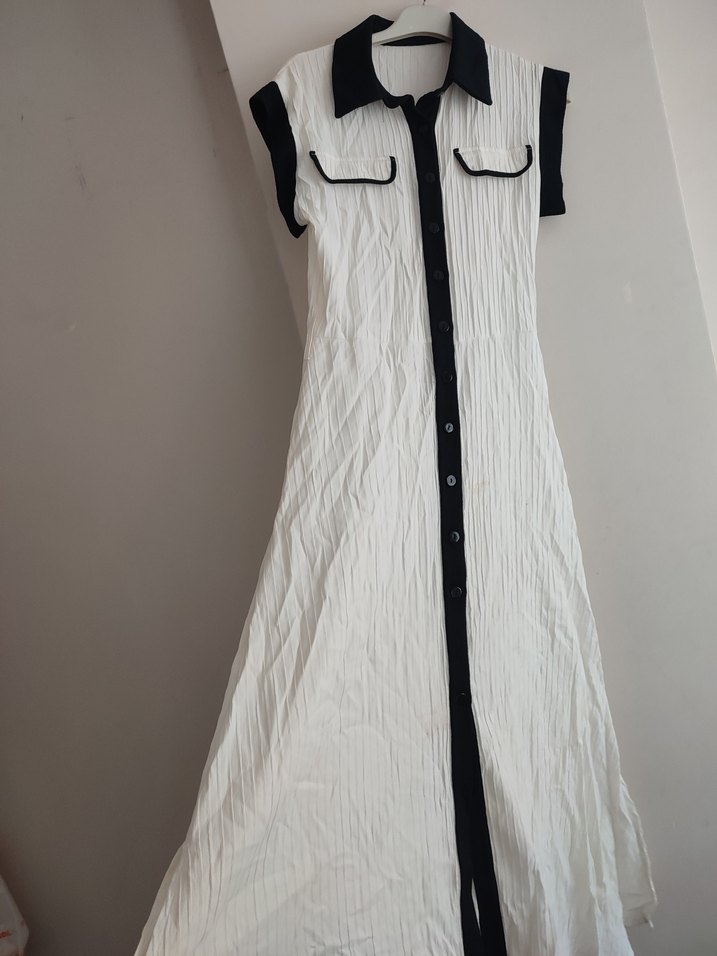 Düğmeli gömlek Yakalı Beyaz Elbise - Görsel 5