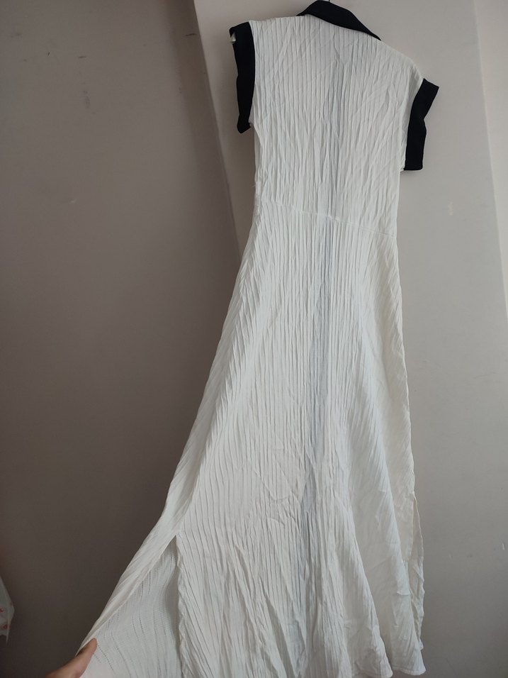 Düğmeli gömlek Yakalı Beyaz Elbise - Görsel 4