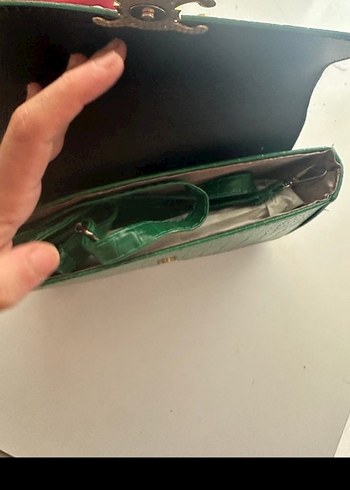 Beden Yeşil Parlak Deri Yılan Desenli Kadın Çanta