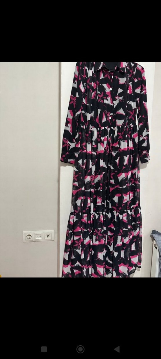 Pembe Pilili Uzun Bağlamalı Elbise - Görsel 2