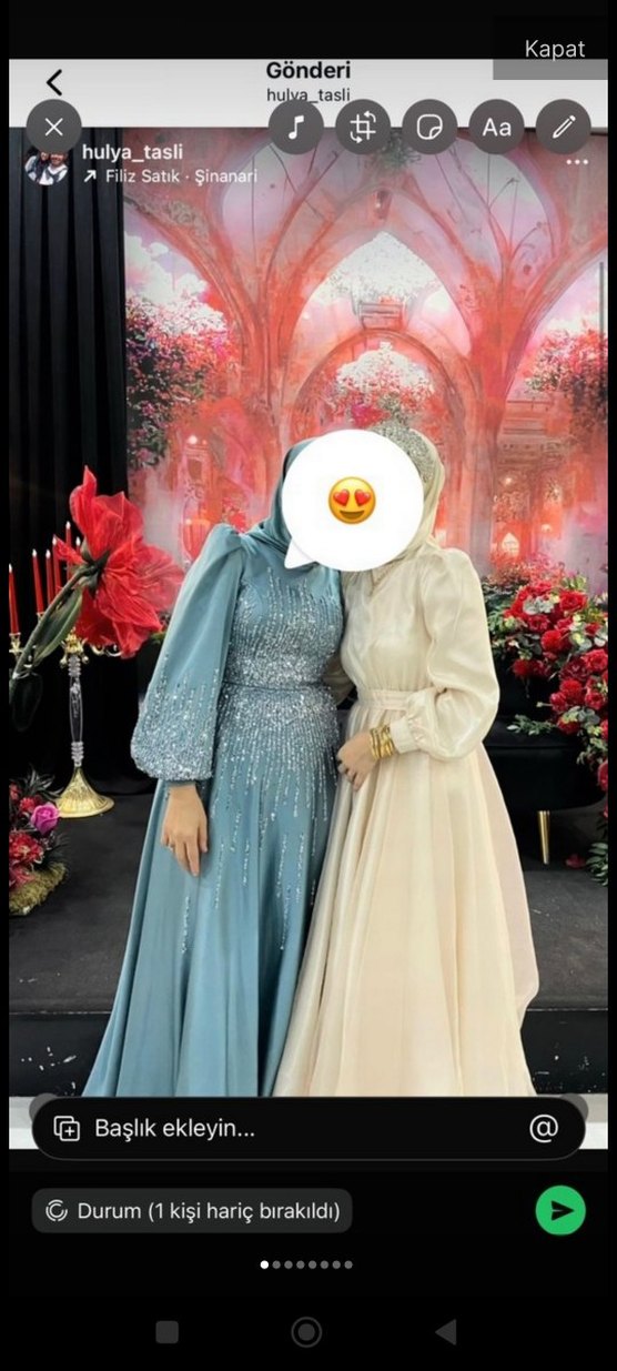 Uzun Kollu Turkuaz İşlemeli Abiye Elbise - Görsel 5