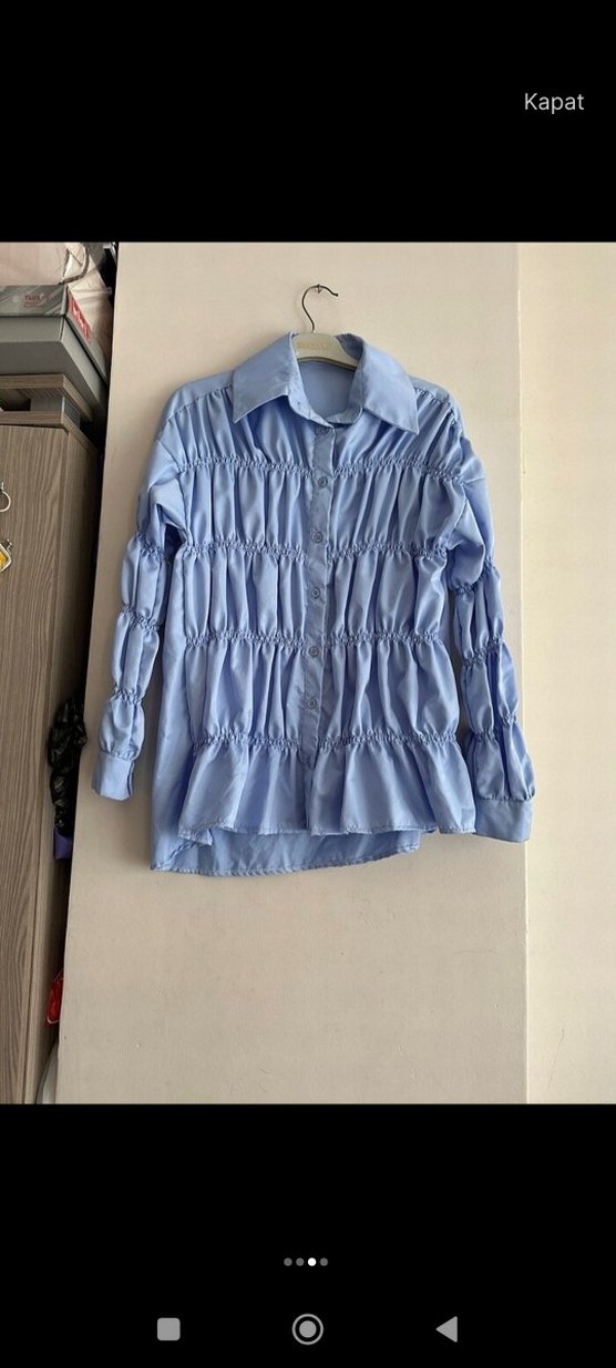 Mavi Pliseli  Gömlek - Görsel 3