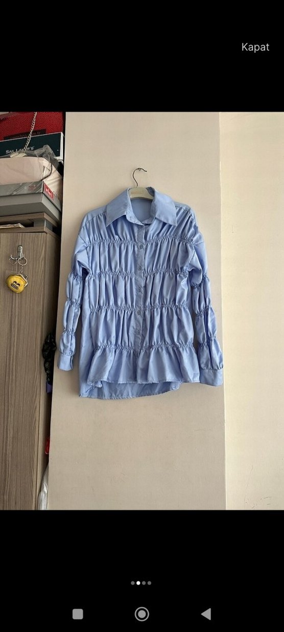 Mavi Pliseli  Gömlek - Görsel 4