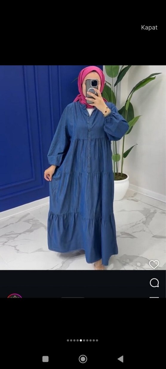 Etiketli Mavi Uzun Kot Elbise - Görsel 2