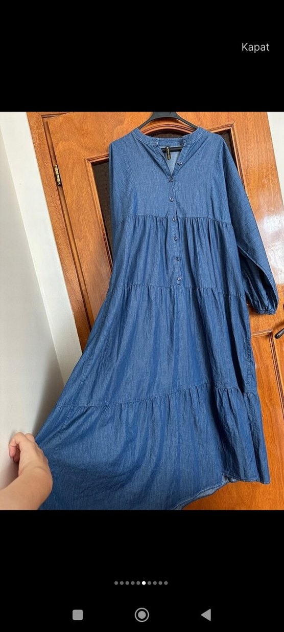 Etiketli Mavi Uzun Kot Elbise - Görsel 4