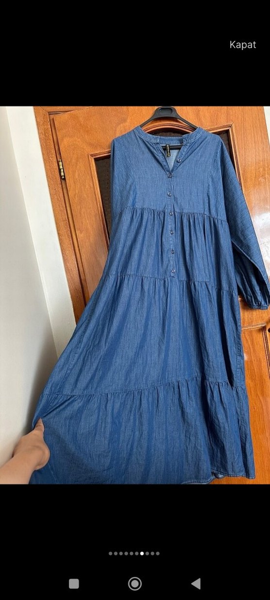 Etiketli Mavi Uzun Kot Elbise - Görsel 5