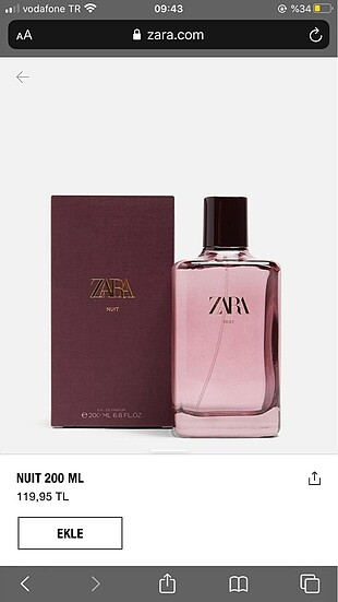 Zara zara nuit parfüm