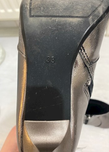 Gri Deri Stiletto Topuklu Kadın Bot - Görsel 5