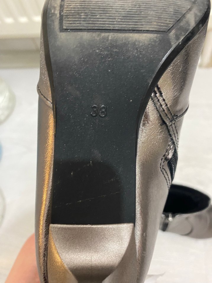 Gri Deri Stiletto Topuklu Kadın Bot - Görsel 5