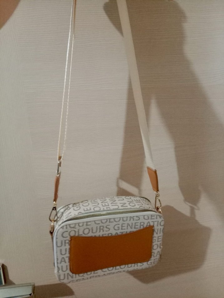 Beyaz Baskılı Kadın Deri Çapraz Çanta - Görsel 2