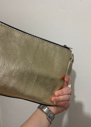 Altın Rengi Deri Kadın Portföy Çanta - Görsel 2