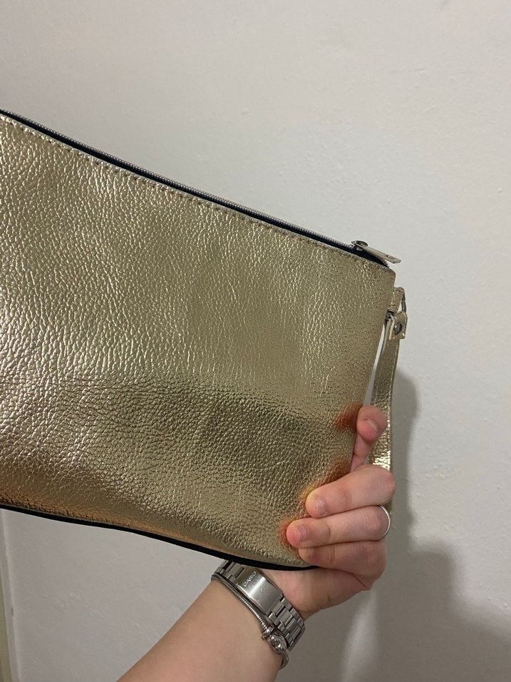 Altın Rengi Deri Kadın Portföy Çanta - Görsel 2