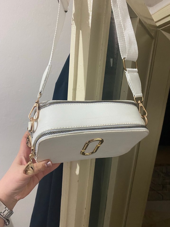 Beyaz Deri Kadın Çapraz Çanta - Görsel 2