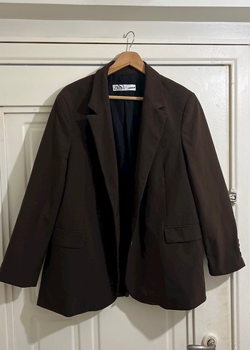 xxl Beden Kadın Kahverengi Keten Düğmeli Blazer