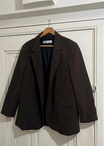 Zara Kadın Kahverengi Keten Düğmeli Blazer