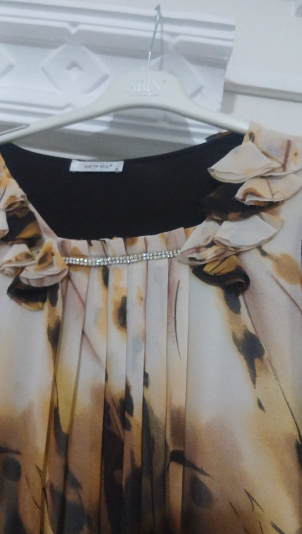 Dökümlü Pilili Koyu Kahverengi Kadın Bluz - Görsel 2