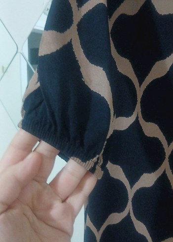 Siyah Kahverengi Desenli Uzun Salaş Kadın Elbise - Görsel 2