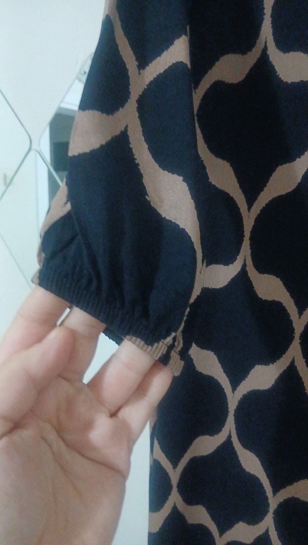 Siyah Kahverengi Desenli Uzun Salaş Kadın Elbise - Görsel 2