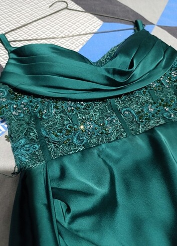 Yeşil askılı abiye  - Görsel 5