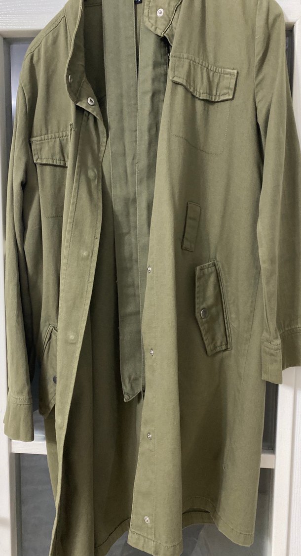 Düğmeli Kadın Hamile Midi Keten Kaban - Görsel 2