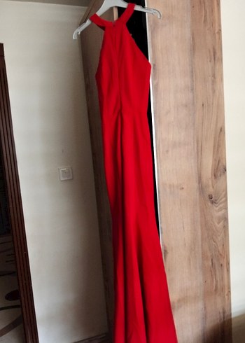 Kırmızı Drapeli Uzun Abiye Elbise - Görsel 2