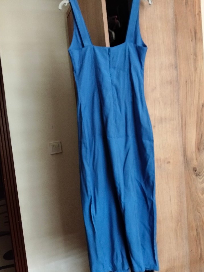 Mavi Drapeli Uzun Kadın Elbise - Görsel 2