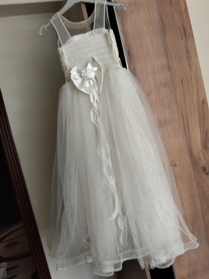 Kız Çocuk Beyaz Kemerli Prenses Elbise - Görsel 2