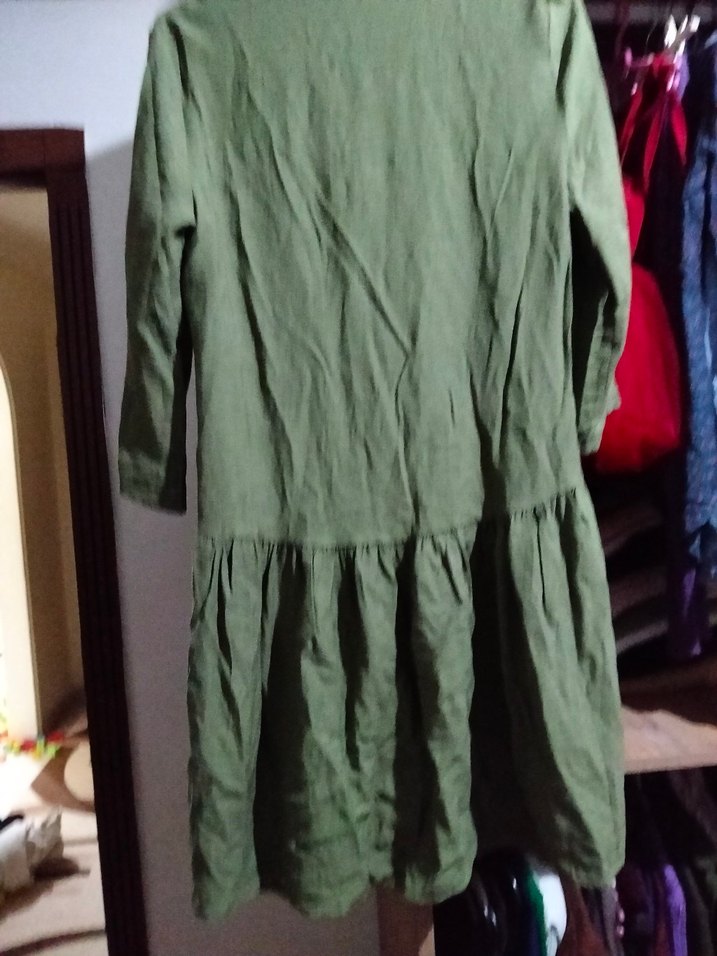 Kadın Haki Keten Midi Elbise - Görsel 2