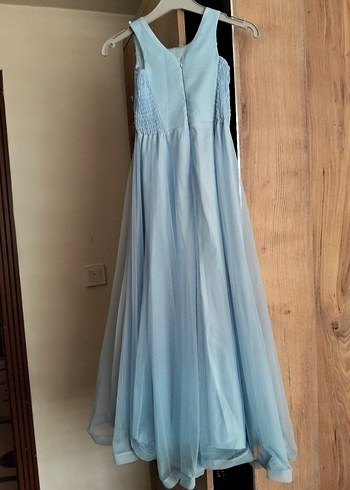 Mavi Nakışlı Uzun Abiye Elbise - Görsel 2