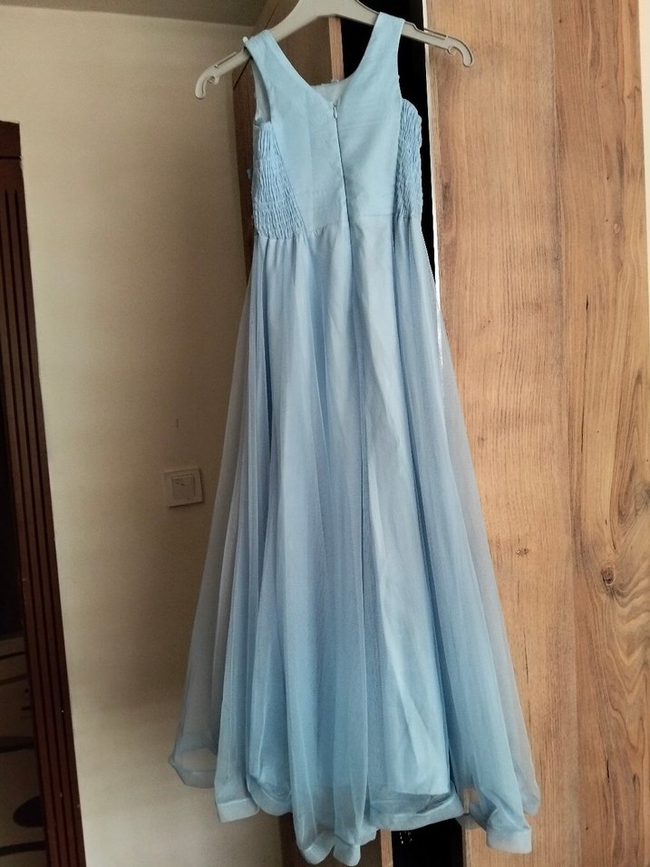 Mavi Nakışlı Uzun Abiye Elbise - Görsel 2