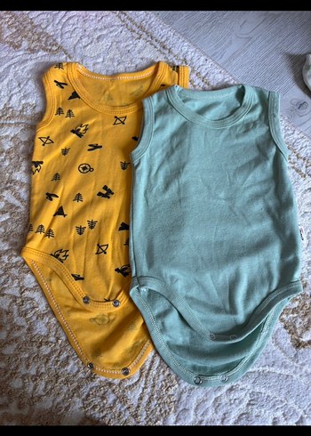 Sarı ve Mavi Bebek Askılı Body 2'li