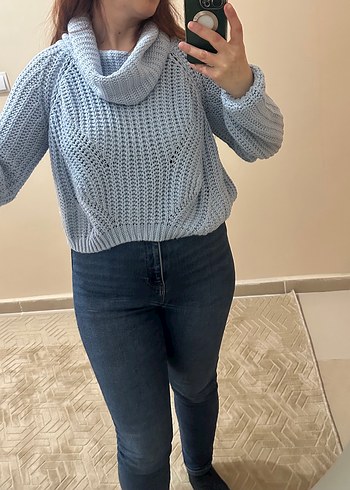 Buz Mavi Boğazlı Kadın Kazak - Görsel 5