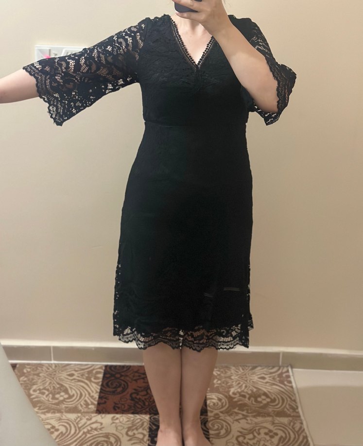 Güpür Siyah Midi Gotik Elbise - Görsel 2