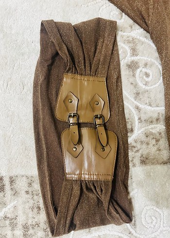 Kahverengi Kemerli Kadın Simli Gece Elbise - Görsel 5