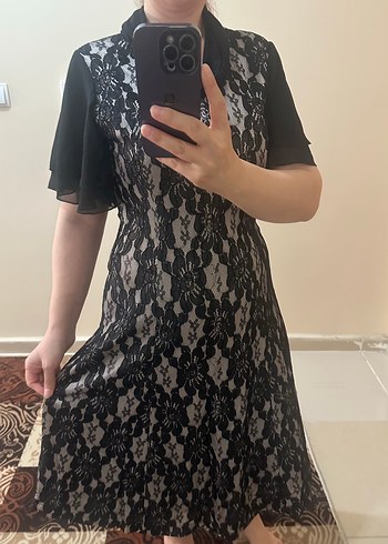 Dantel Detaylı Siyah Midi Gotik Elbise - Görsel 3