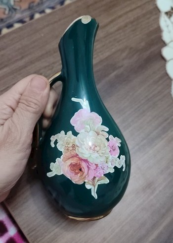 wintage Koyu yeşili Çiçek Desenli Vazo - Görsel 4