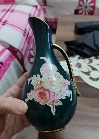 wintage Koyu yeşili Çiçek Desenli Vazo - Görsel 2