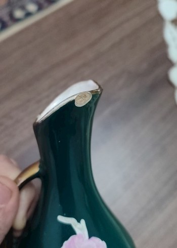 wintage Koyu yeşili Çiçek Desenli Vazo - Görsel 5