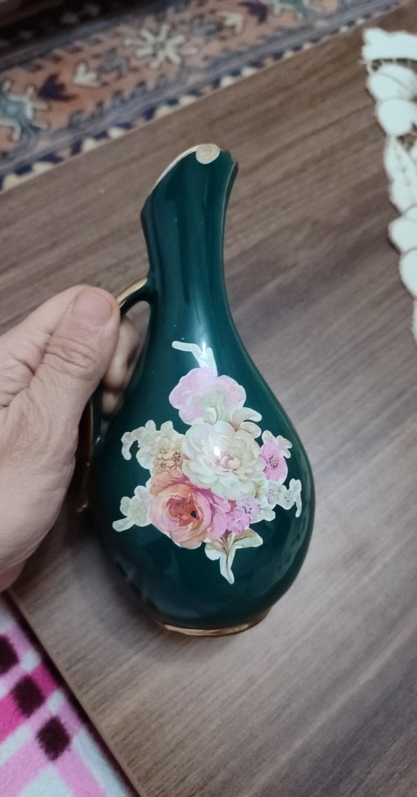 wintage Koyu yeşili Çiçek Desenli Vazo - Görsel 4